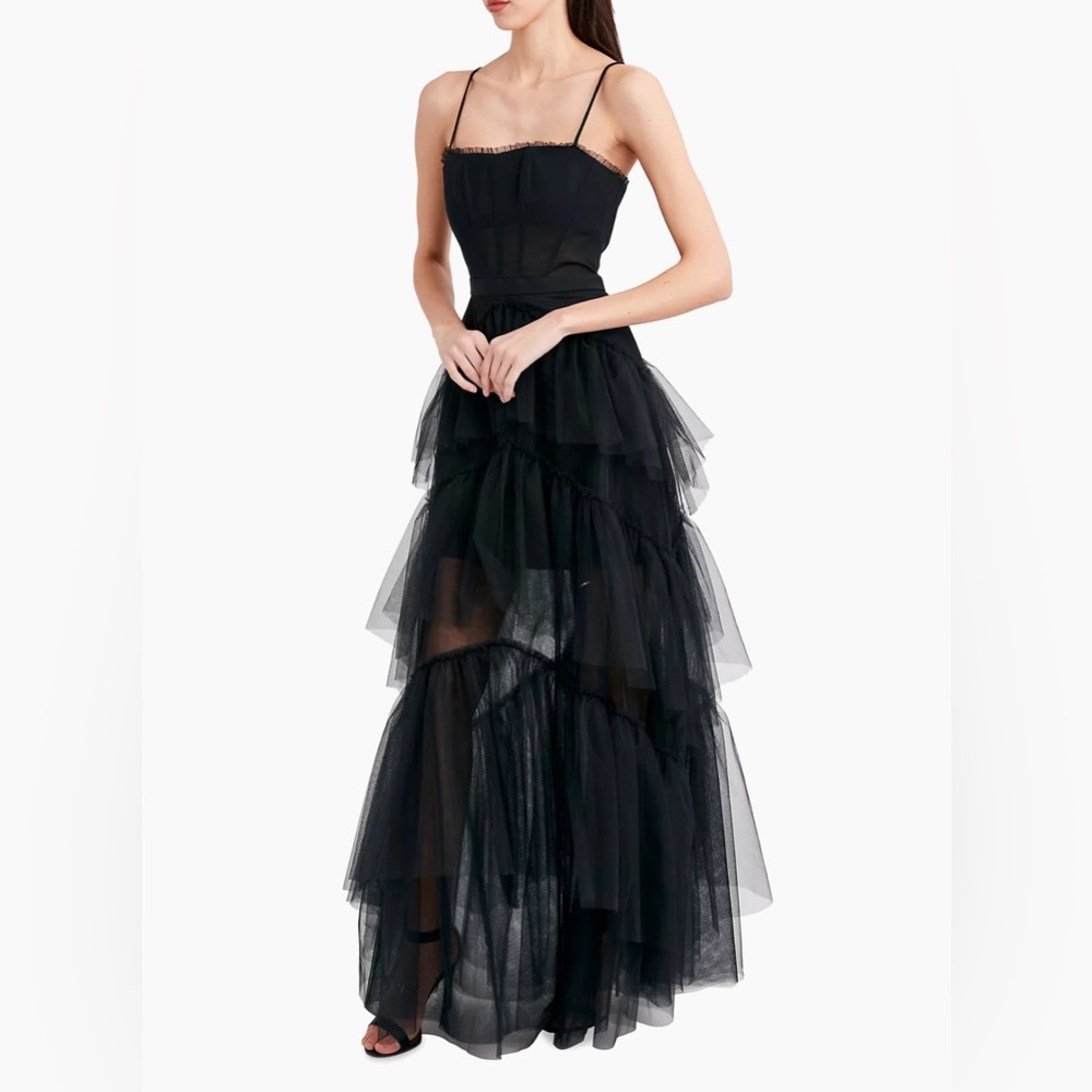 BCBG Sheer Tiered Ruffle Gown - Picture 4 of 5